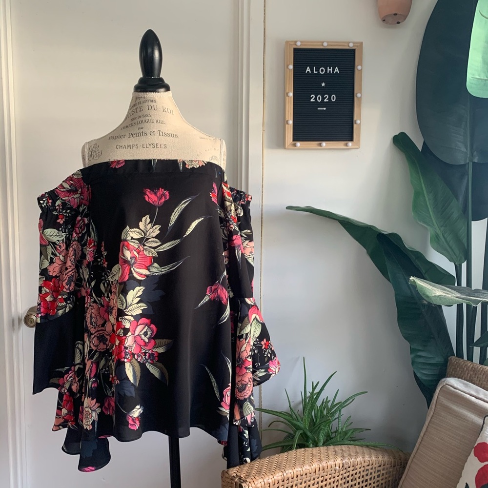 City Chic Off the Shoulder Floral Blouse